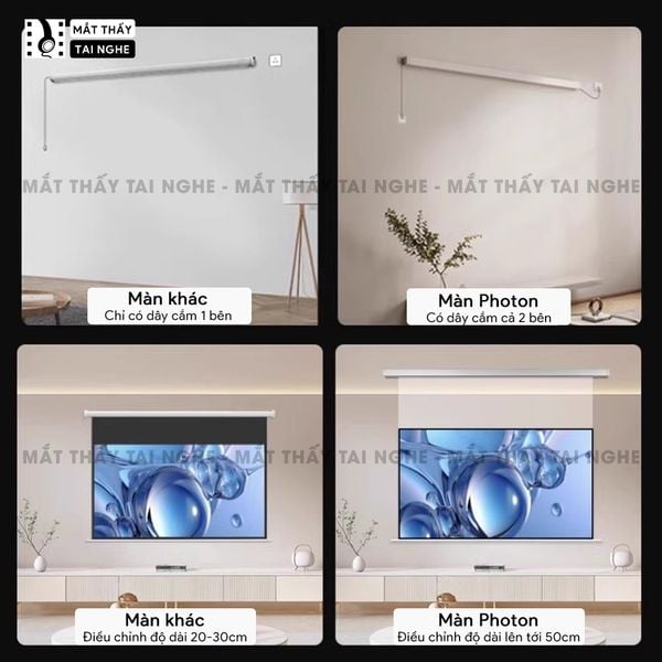 Màn chiếu treo Photon - Màn chiếu bay trong suốt từ vật liệu PET cao cấp, cho hình ảnh sắc nét, chuyên dụng cho máy chiếu Laser 3 màu, hỗ trợ 2 kích thước