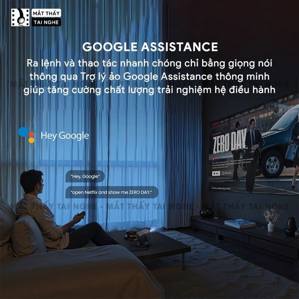 JMGO N1s 4K - Máy chiếu thông minh tích hợp Google TV và hỗ trợ Netflix chính chủ, độ phân giải 4K UHD 3840x2160p, độ sáng 1.100 ISO lumens