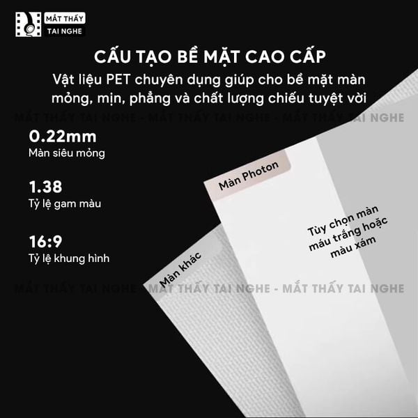 Màn chiếu treo Photon - Màn chiếu bay trong suốt từ vật liệu PET cao cấp, cho hình ảnh sắc nét, chuyên dụng cho máy chiếu Laser 3 màu, hỗ trợ 2 kích thước