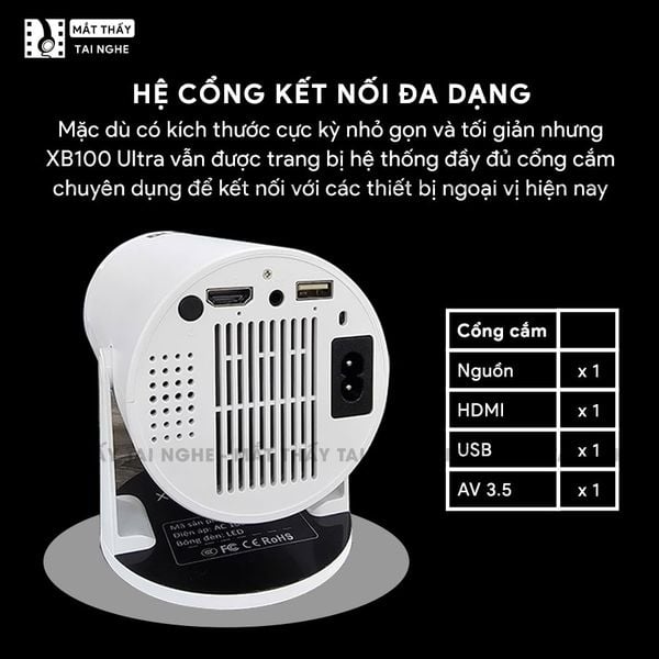Xview XB100 Ultra - Máy chiếu mini giá rẻ tích hợp Hệ điều hành Android, độ sáng 250 ansi lumens, độ phân giải HD720p, hỗ trợ đầu vào 4K UHD và chỉnh nghiêng tự động theo chiều dọc