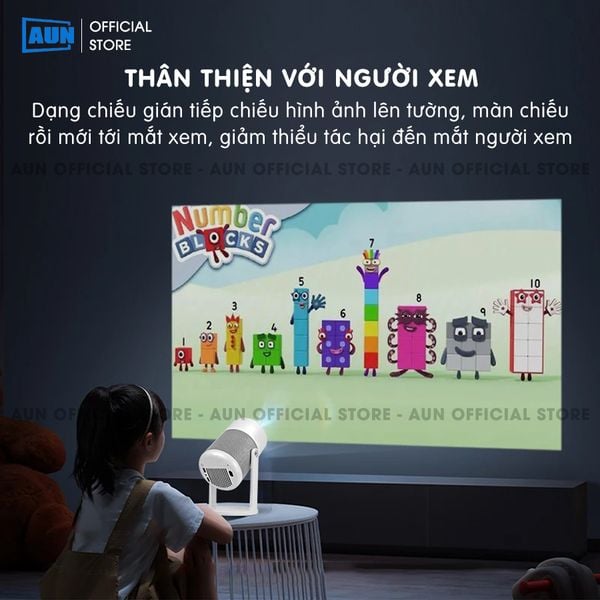 AUN HY300 Gen2 - Máy chiếu mini giá rẻ, độ phân giải thực HD 720p, độ sáng 200 ansi lumens, tích hợp Android và tính năng Auto keystone chỉnh nghiêng tự động, kết nối điện thoại linh hoạt