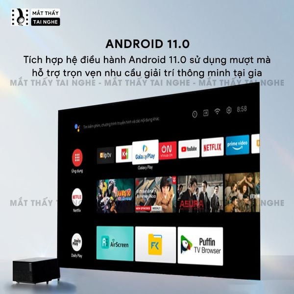 Epson EF-15 - Máy chiếu Laser mini thông minh tích hợp Android TV 11.0, sử dụng công nghệ 3LCD độc quyền, độ sáng 1000 ISO lumens, độ phân giải chuẩn Full HD, tương phản 2.500.000:1 cho hình ảnh và màu sắc cực đẹp