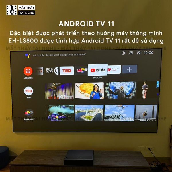 Epson EH-LS800 - Máy chiếu siêu gần 4K thông minh tích hợp Android TV, độ phân giải chuẩn 4K UHD 3840x2160p, độ sáng 4.000 ansi, tương phản siêu cao 2.500.000:1