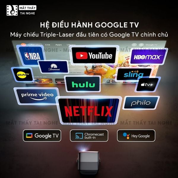 JMGO N1s Ultra Quốc tế - Máy chiếu thông minh tích hợp Google TV và hỗ trợ Netflix chính chủ, độ phân giải 4K UHD 3840x2160p, độ sáng 3.000 Ansi lumens