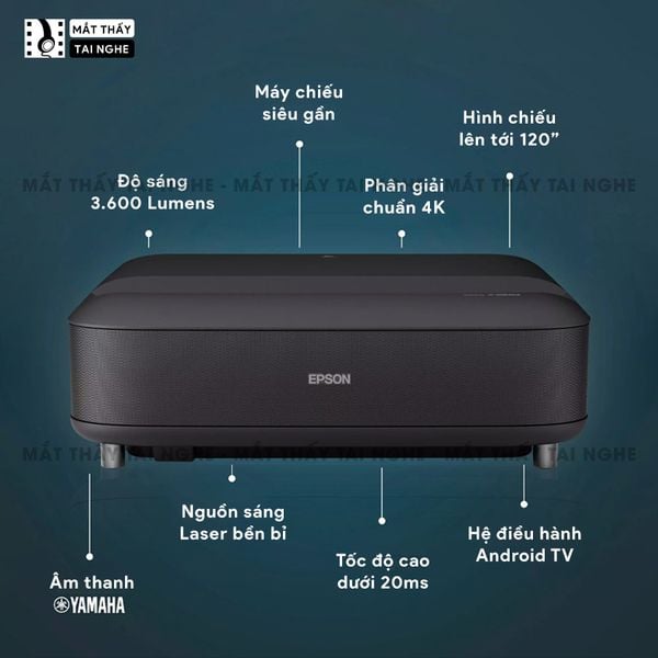 Epson EH-LS650 - Máy chiếu siêu gần 4K thông minh tích hợp Android TV, độ phân giải chuẩn 4K UHD 3840x2160p, độ sáng 3.600 lumen, tương phản siêu cao 2.500.000:1
