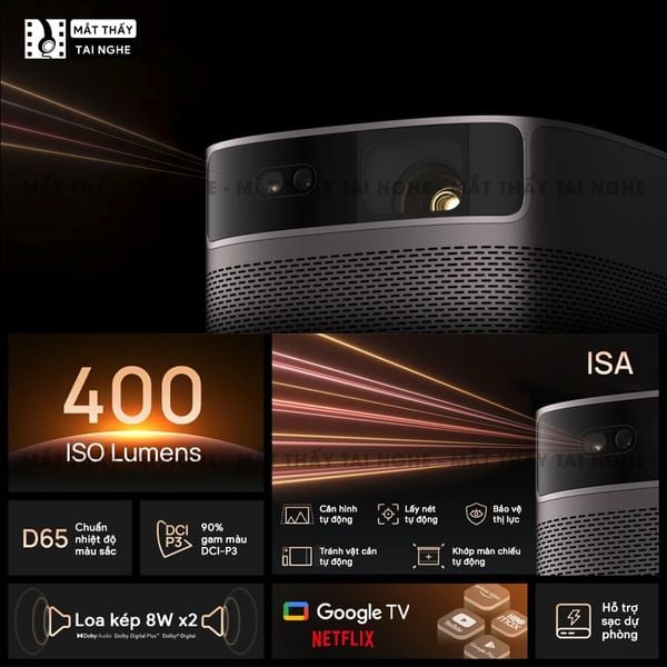 Xgimi Mogo 2 Plus - Máy chiếu thông minh tích hợp Google TV quốc tế, sử dụng công nghệ DLP, độ sáng 400 ISO lumens, độ phân giải chuẩn Full HD cho hình ảnh và màu sắc cực đẹp