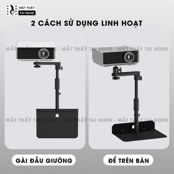 Chân gài đầu giường và để bàn - Chân giá đỡ hỗ trợ nhiều loại máy chiếu khác nhau, điều chỉnh xoay 360 độ dễ dàng, điều chỉnh độ cao 24-40 cm, chất liệu thép Carbon cao cấp chịu lực lên đến 5kg
