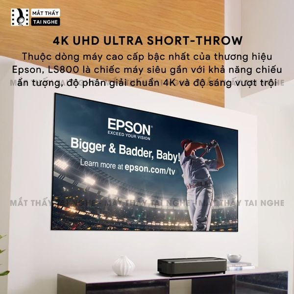 Epson EH-LS800 - Máy chiếu siêu gần 4K thông minh tích hợp Android TV, độ phân giải chuẩn 4K UHD 3840x2160p, độ sáng 4.000 ansi, tương phản siêu cao 2.500.000:1