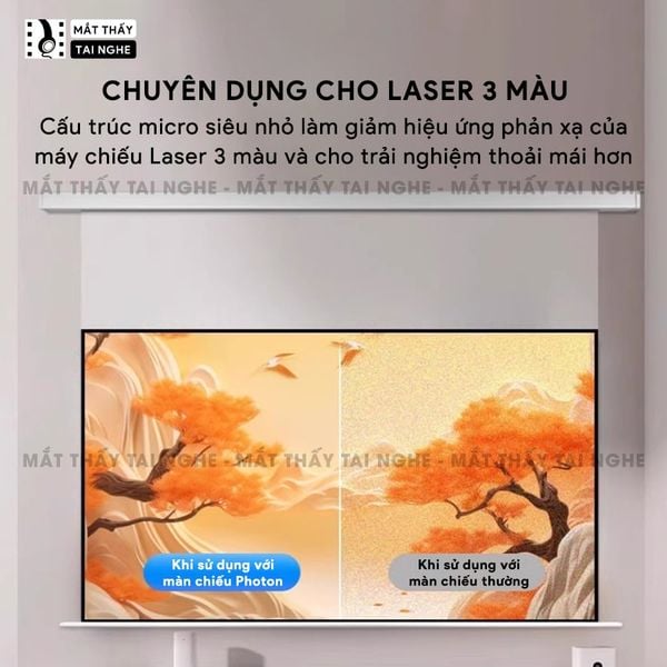 Màn chiếu treo Photon - Màn chiếu bay trong suốt từ vật liệu PET cao cấp, cho hình ảnh sắc nét, chuyên dụng cho máy chiếu Laser 3 màu, hỗ trợ 2 kích thước