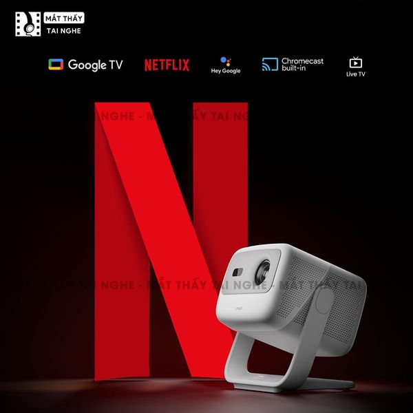 JMGO N1s Quốc tế - Máy chiếu thông minh tích hợp Google TV và hỗ trợ Netflix chính chủ, độ phân giải Full HD 1920x1080p, độ sáng 900 ansi lumens