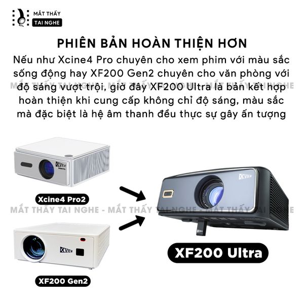 Xview XF200 Ultra - Máy chiếu LED LCD sáng nhất hiện nay, độ sáng lên đến 1.800 ansi, phân giải thực chuẩn Full HD 1080p, hỗ trợ hệ điều hành Android TV mượt mà và chân giá truyền động điện tử thông minh