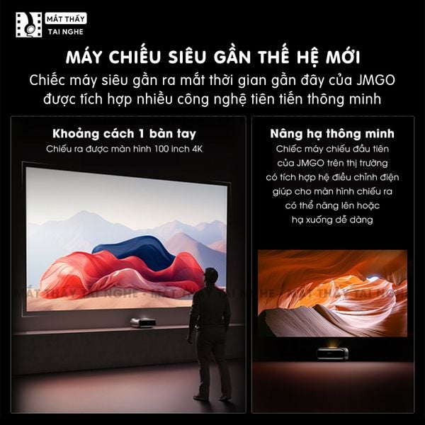 JMGO O2 Ultra 4K - Máy chiếu siêu gần thông minh tích hợp Hệ điều hành, độ phân giải 4K UHD 3840x2160p , độ sáng 4500 Ansi lumens, chip xử lý Mediatek 9679 siêu mạnh