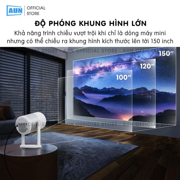 AUN HY300 Gen2 - Máy chiếu mini giá rẻ, độ phân giải thực HD 720p, độ sáng 200 ansi lumens, tích hợp Android và tính năng Auto keystone chỉnh nghiêng tự động, kết nối điện thoại linh hoạt