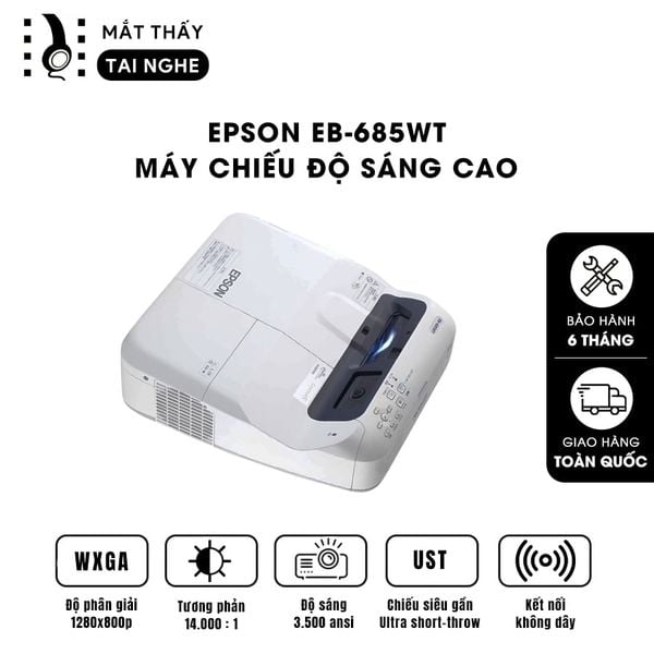Epson EB-685w - 99% - Máy chiếu WXGA 1280x800p, độ sáng 3.500 ansi, tương phản 14.000:1, hỗ trợ chiếu 3D cực đẹp, hình ảnh nét đẹp