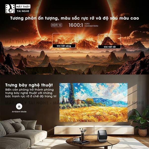 JMGO N1s Ultra Quốc tế - Máy chiếu thông minh tích hợp Google TV và hỗ trợ Netflix chính chủ, độ phân giải 4K UHD 3840x2160p, độ sáng 3.000 Ansi lumens