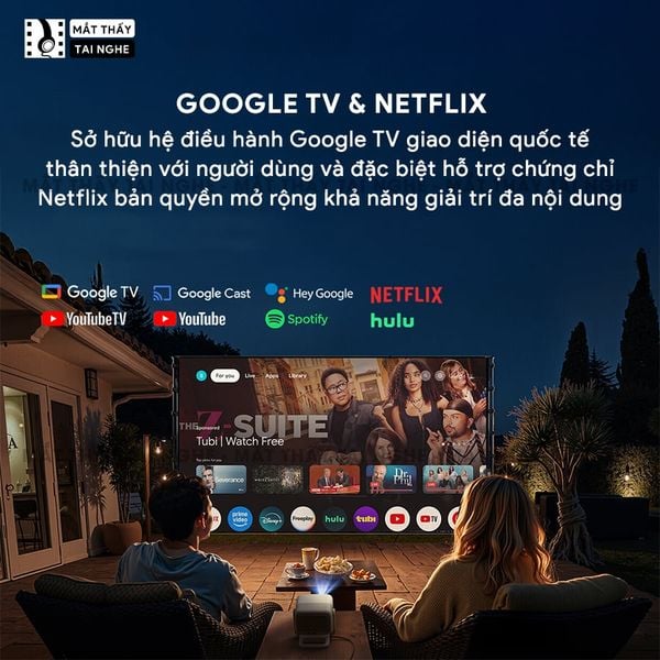 JMGO N1s 4K - Máy chiếu thông minh tích hợp Google TV và hỗ trợ Netflix chính chủ, độ phân giải 4K UHD 3840x2160p, độ sáng 1.100 ISO lumens