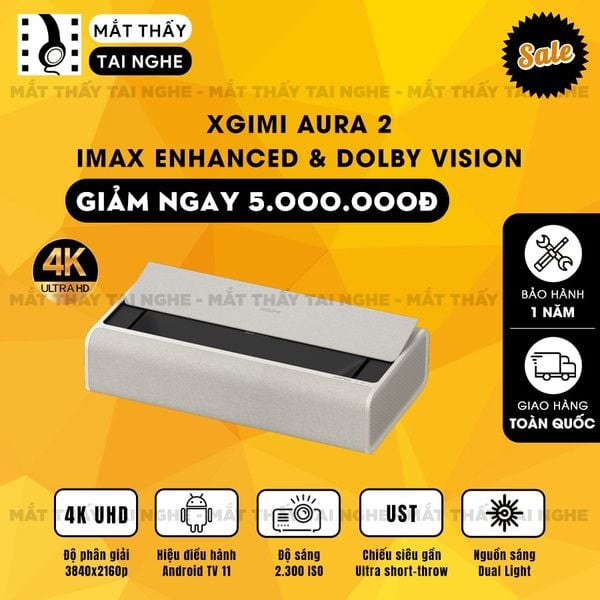 Xgimi Aura 2 - Máy chiếu siêu gần 4K thông minh tích hợp Android TV 11, sử dụng công nghệ Dual Light 2.0, đạt chứng nhận IMAX Enhanced, độ phân giải chuẩn 4K UHD, độ sáng 2300 ISO Lumens, loa Harman Kardon và Dolby Vision