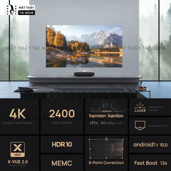 XGIMI Aura - Máy chiếu thông minh Laser 4K UHD DLP 3D / 2400Ansi Lumens / Android 10, công nghệ chiếu siêu gần chuẩn 4K, cho chất lượng cực đẹp