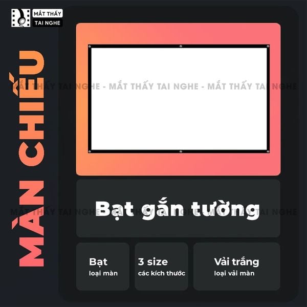 Màn chiếu bạt gắn tường chất liệu PVC chất lượng cao, cho hình ảnh sắc nét, chuyên dụng cho mọi loại máy chiếu, tỉ lệ 16:9, kích thước 84inch  100inch 120inch