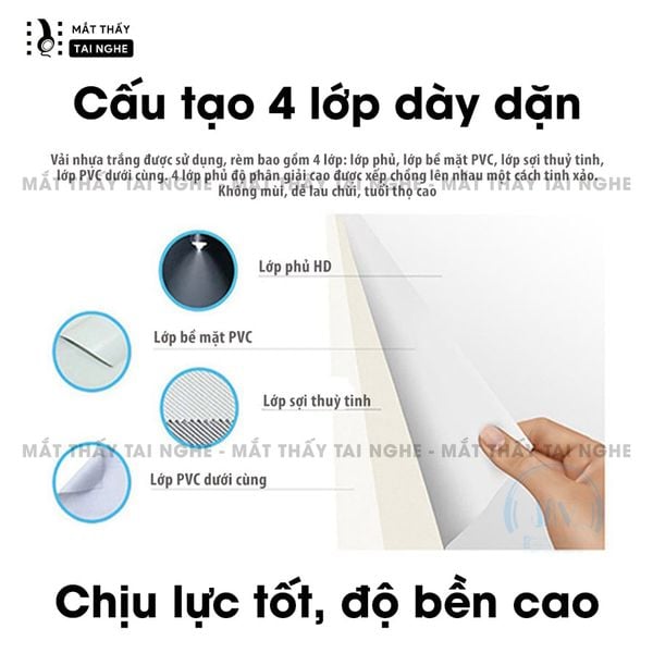 Màn chiếu bạt gắn tường chất liệu PVC chất lượng cao, cho hình ảnh sắc nét, chuyên dụng cho mọi loại máy chiếu, tỉ lệ 16:9, kích thước 84inch  100inch 120inch