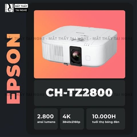Epson CH-TZ2800 -  Máy chiếu thông minh tích hợp Android TV Quốc tế, giọng nói Tiếng Việt và Netflix 4K, độ phân giải chuẩn 4K UHD 3840x2160p chuyên Cinema, độ sáng 2.800 ansi, tương phản siêu cao 35.000:1