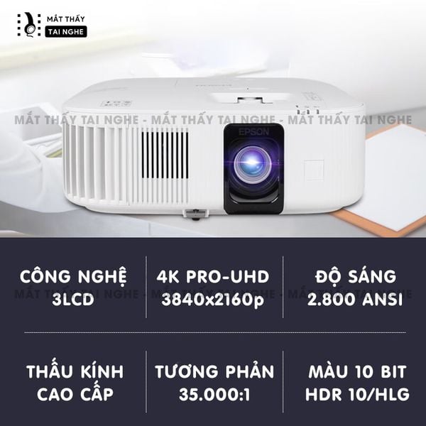 Epson CH-TZ2800 -  Máy chiếu 4K 3LCD chính hãng Epson, độ phân giải chuẩn 4K UHD 3840x2160p chuyên Cinema, độ sáng 2.800 ansi, tương phản siêu cao 35.000:1