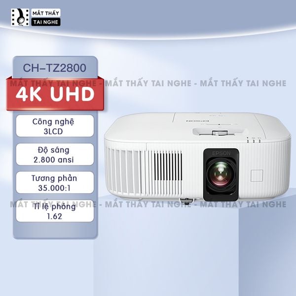 Epson CH-TZ2800 -  Máy chiếu 4K 3LCD chính hãng Epson, độ phân giải chuẩn 4K UHD 3840x2160p chuyên Cinema, độ sáng 2.800 ansi, tương phản siêu cao 35.000:1