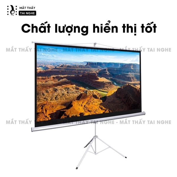 Màn chiếu chân đứng chất liệu PVC chất lượng cao, cho hình ảnh sắc nét, chuyên dụng cho mọi loại máy chiếu, hỗ trợ trình chiếu đa tỉ lệ, kích thước 100inch 120inch 140inch 150inch