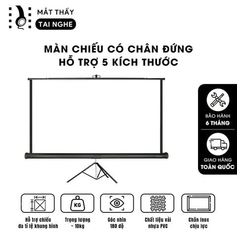 Màn chiếu chân đứng chất liệu PVC chất lượng cao, cho hình ảnh sắc nét, chuyên dụng cho mọi loại máy chiếu, hỗ trợ trình chiếu đa tỉ lệ, kích thước 100inch 120inch 140inch 150inch