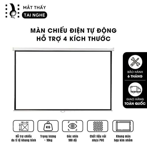 Màn chiếu điện tự động chất liệu PVC chất lượng cao, cho hình ảnh sắc nét, hỗ trợ trình chiếu đa tỉ lệ, chuyên dụng cho mọi loại máy chiếu, kích thước 100inch 120inch 140inch 150inch