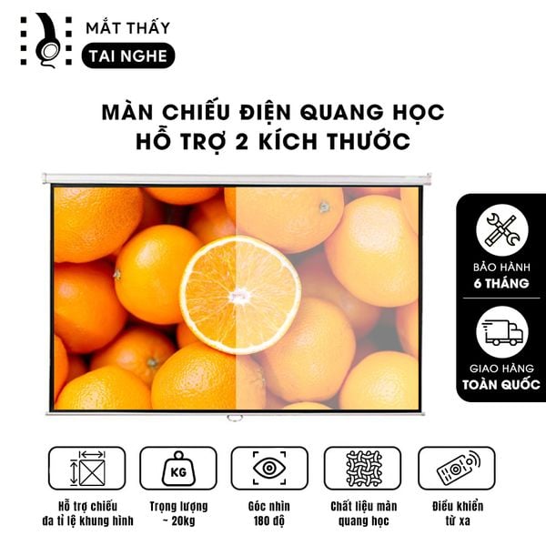 Màn chiếu điện quang học tự động, chất liệu cao cấp, cho hình ảnh sắc nét, chuyên dụng cho mọi loại máy chiếu, hỗ trợ 2 kích thước