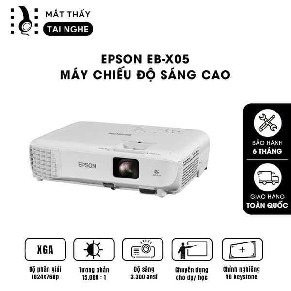 Epson EB-X05 - 99% - Máy chiếu XGA 1024x768p, độ sáng 3.300 ansi, tương phản 15.000:1, hình ảnh nét đẹp, hỗ trợ trình chiếu dạy học & văn phòng cực sáng rõ