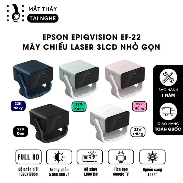 Epson EF-22 - Máy chiếu Laser mini thông minh tích hợp Google, sử dụng công nghệ 3LCD độc quyền, độ sáng 1000 ISO lumens, độ phân giải chuẩn Full HD, tương phản 5.000.000:1 cho hình ảnh và màu sắc cực đẹp