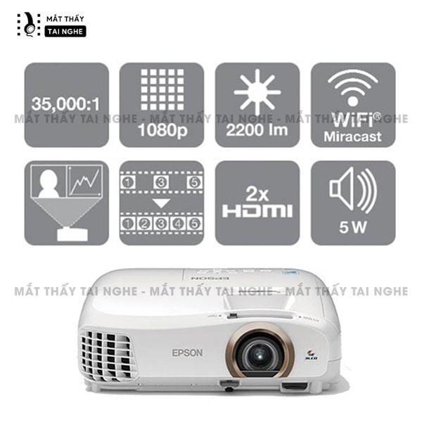 Epson EH-TW5350 - 99% - Máy chiếu Full HD 1920x1080p chuyên Cinema, tương phản siêu cao 35.000:1, hỗ trợ chiếu 3D cực đẹp, có chế độ kết nối không dây tiện lợi