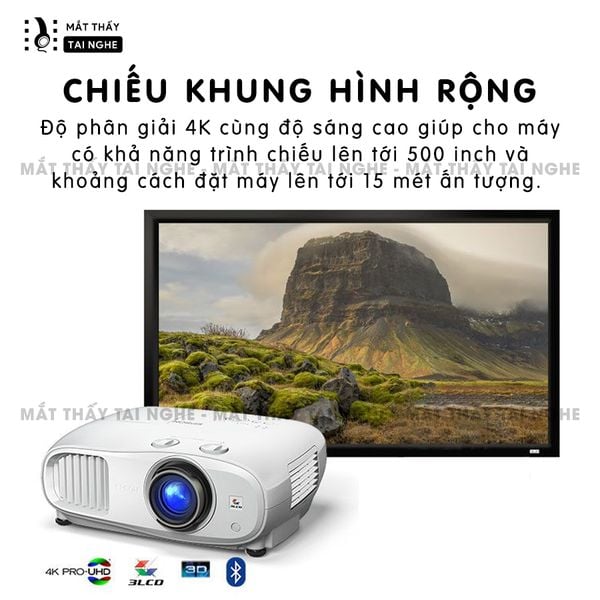 Epson EH-TW7100 - 99% - Máy chiếu 4K UHD 3840x2160p chuyên Cinema, độ sáng 3.000 ansi, tương phản siêu cao 100.000:1, hỗ trợ chiếu 3D cực đẹp