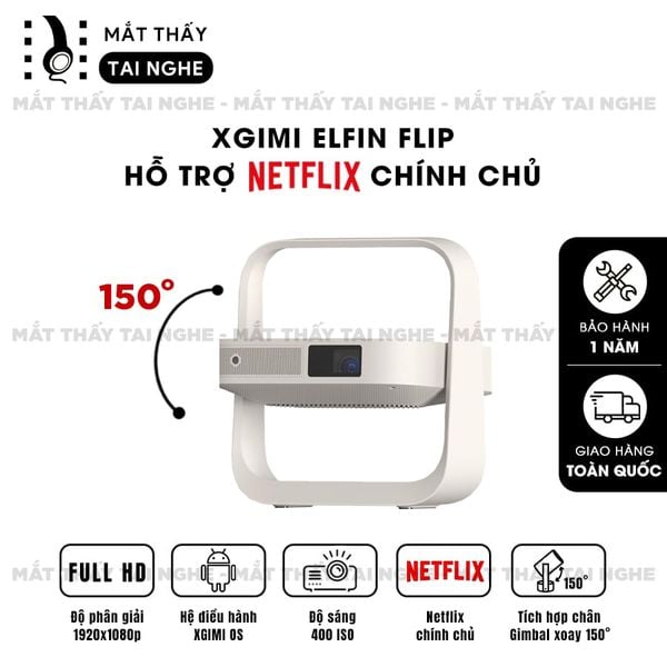 Xgimi Elifn Flip - Máy chiếu thông minh tích hợp Xgimi OS, sử dụng công nghệ DLP, độ sáng 400 ISO lumens, độ phân giải chuẩn Full HD cho hình ảnh và màu sắc cực đẹp