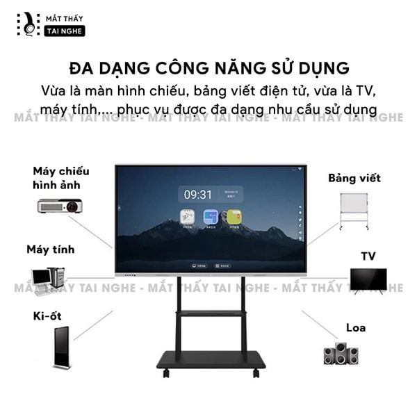 Màn hình tương tác HD Focus 110 inch - Màn hình phân giải chuẩn 4K UHD sắc nét, độ sáng cao, tương phản tốt, góc nhìn 178 độ, cảm ứng hồng ngoại đa điểm cực nhạy