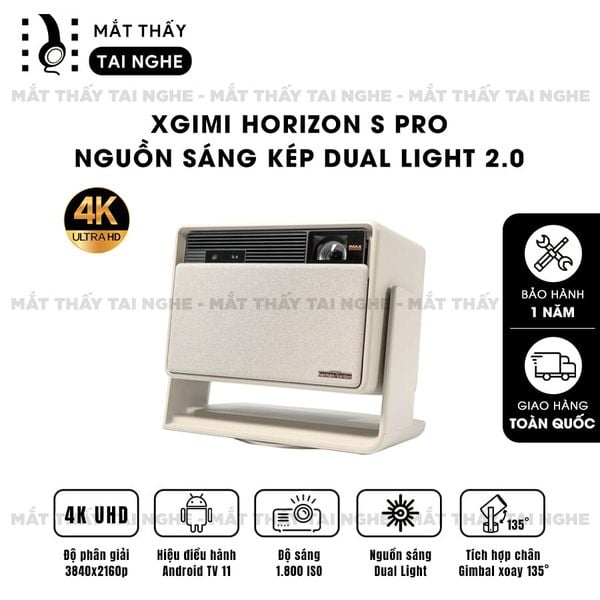 Xgimi Horizon S Pro - Máy chiếu 4K thông minh tích hợp Android TV 11, sử dụng công nghệ Dual Light 2.0, độ phân giải chuẩn 4K UHD, độ sáng 1800 ISO Lumens, tương phản siêu cao 100000:1, loa Harman Kardon và chuẩn Dolby Vision