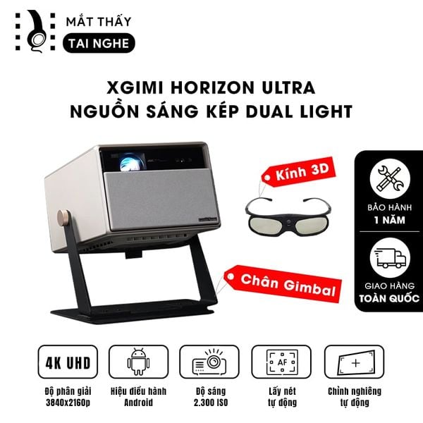 XGIMI Horizon Ultra - Máy chiếu 4K Dual Light LED-Laser thông minh chuẩn độ phân giải thực 4K, độ sáng 2300 ISO Lumens, Android TV 11, loa Harman Kardon Speakers, Dolby Vision, tự động lấy nét và tự động căn chỉnh góc chiếu