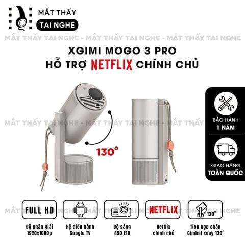 Xgimi Mogo 3 Pro - Máy chiếu thông minh tích hợp Google TV quốc tế, sử dụng công nghệ DLP, độ sáng 450 ISO lumens, độ phân giải chuẩn Full HD cho hình ảnh và màu sắc cực đẹp