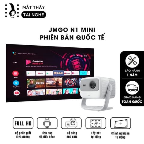 JMGO N1 Mini Quốc tế - Máy chiếu thông minh tích hợp Android TV 11 và âm thanh Dynaudio, độ phân giải FullHD 1920x1080p , độ sáng 800 CVIA lumens