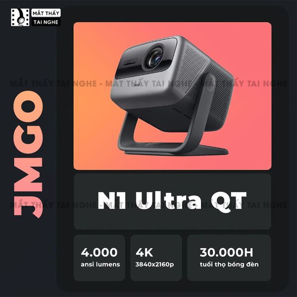 JMGO N1 Ultra Quốc tế - Máy chiếu 4K UHD thông minh tích hợp Android TV 11 và độ phân giải 4K UHD 3840x2160p , độ sáng 4.000 Ansi lumens, chip xử lý Mediatek 9629 siêu mạnh