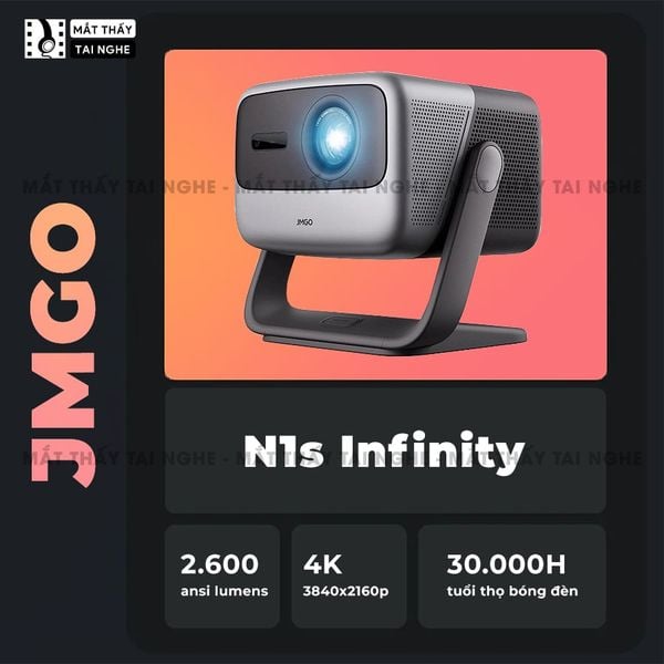 JMGO N1s Infinity 4K - Máy chiếu thông minh tích hợp Google TV và hỗ trợ Netflix chính chủ, độ phân giải 4K UHD 3840x2160p, độ sáng 2.600 Ansi lumens