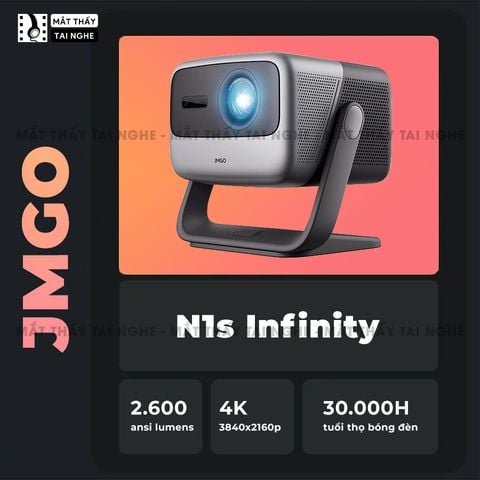 JMGO N1s Infinity 4K - Máy chiếu thông minh tích hợp Google TV và hỗ trợ Netflix chính chủ, độ phân giải 4K UHD 3840x2160p, độ sáng 2.600 Ansi lumens