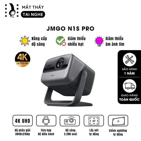 JMGO N1s Pro - Máy chiếu thông minh Laser thế hệ mới nhất, tích hợp hệ điều hành Android, độ phân giải chuẩn 4K UHD 3840x2160p , độ sáng 3.200 Ansi lumens, chip xử lý MT9 thế hệ mới siêu mạnh và loa tích hợp Dynaudio