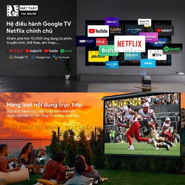 JMGO N1s Ultimate 4K - Máy chiếu thông minh tích hợp Google TV và hỗ trợ Netflix chính chủ, độ phân giải 4K UHD 3840x2160p, độ sáng 3500 Ansi lumens