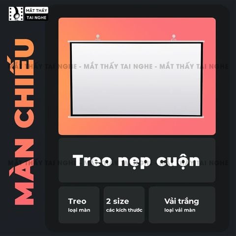 Màn chiếu treo nẹp cuộn loại trắng, chất liệu PVC chất lượng cao, cho hình ảnh sắc nét, chuyên dụng cho mọi loại máy chiếu, hỗ trợ trình chiếu đa tỉ lệ, kích thước 84inch 100inch