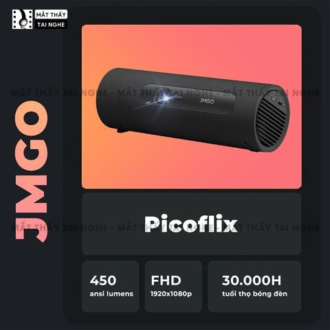 JMGO Picoflix - Máy chiếu thông minh tích hợp Google TV và hỗ trợ Netflix chính chủ, độ phân giải Full HD 1920x1080p, độ sáng 450 ansi lumens