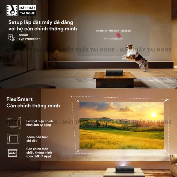 JMGO Picoflix - Máy chiếu thông minh tích hợp Google TV và hỗ trợ Netflix chính chủ, độ phân giải Full HD 1920x1080p, độ sáng 450 ansi lumens