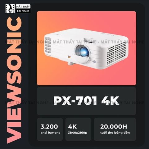 Viewsonic PX701-4K - 99% - Máy chiếu 4K, 3200 Ansilumens, 240Hz 4.2ms, 4K HDR, Auto Keystone, Dual HDMI, tuổi thọ cao lên đến 20000h